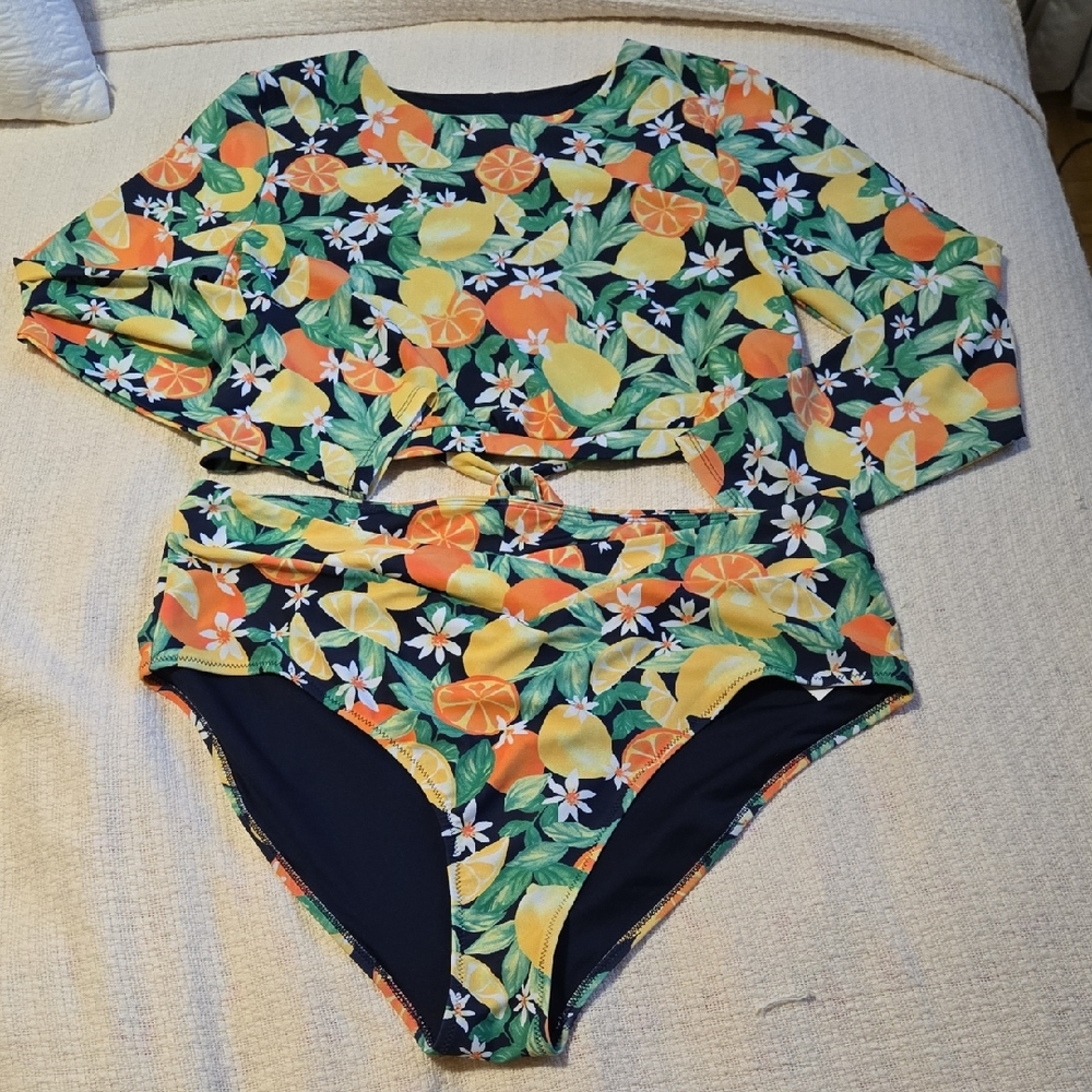 Floral Citrus Print Swimsuit - 2X